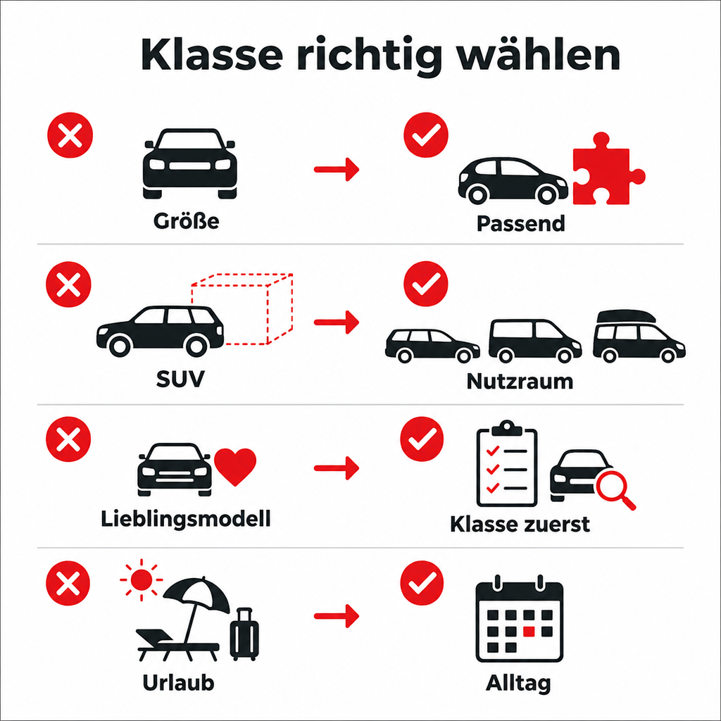 Mythos-vs-Fakt-Grafik zu typischen Irrtuemern bei der Wahl von Kleinwagen, Kompaktklasse, Kombi, SUV, Van und Hochdachkombi.
